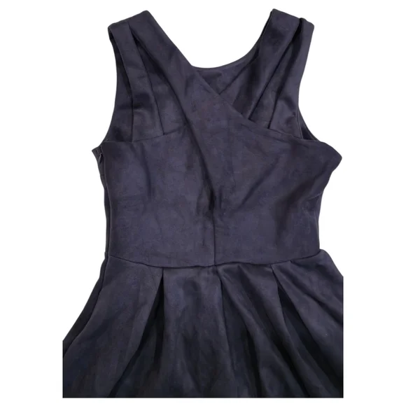 ModCloth Jessy B Mini Dress Pleate Navy Faux Suede Fit & Flare Skater Size Small - Picture 9 of 12